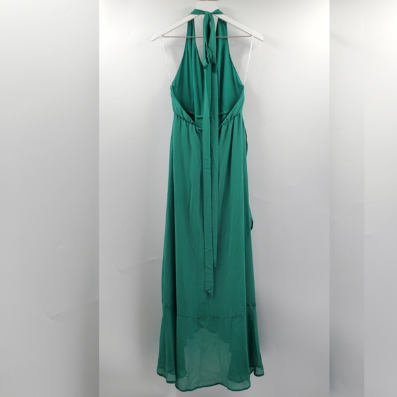 Lulus Green Halter Maxi Dress Ruffles Bridesmaid - Picture 4 of 10